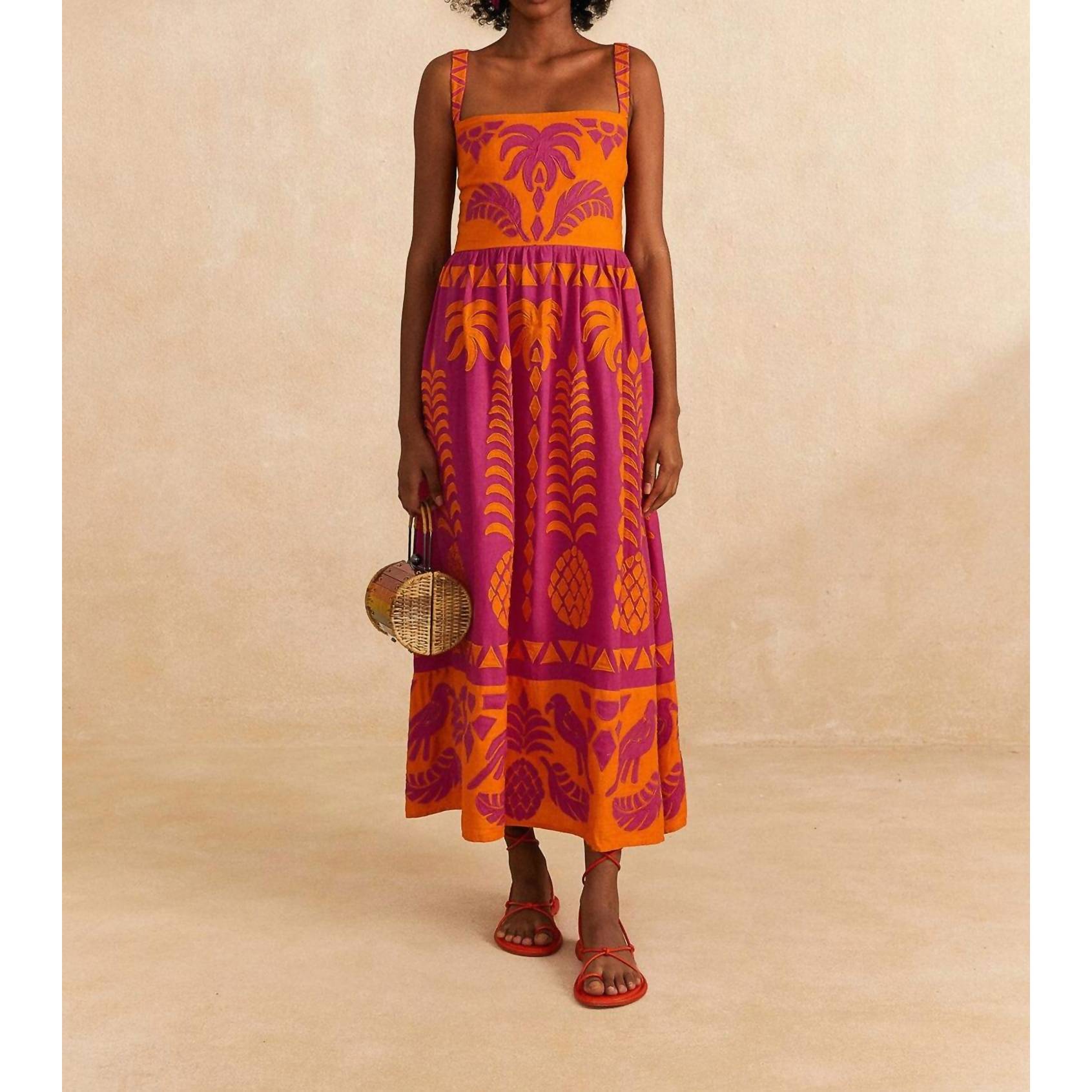 New Farm Rio Pineapple Love Cutwork Dress In Orange